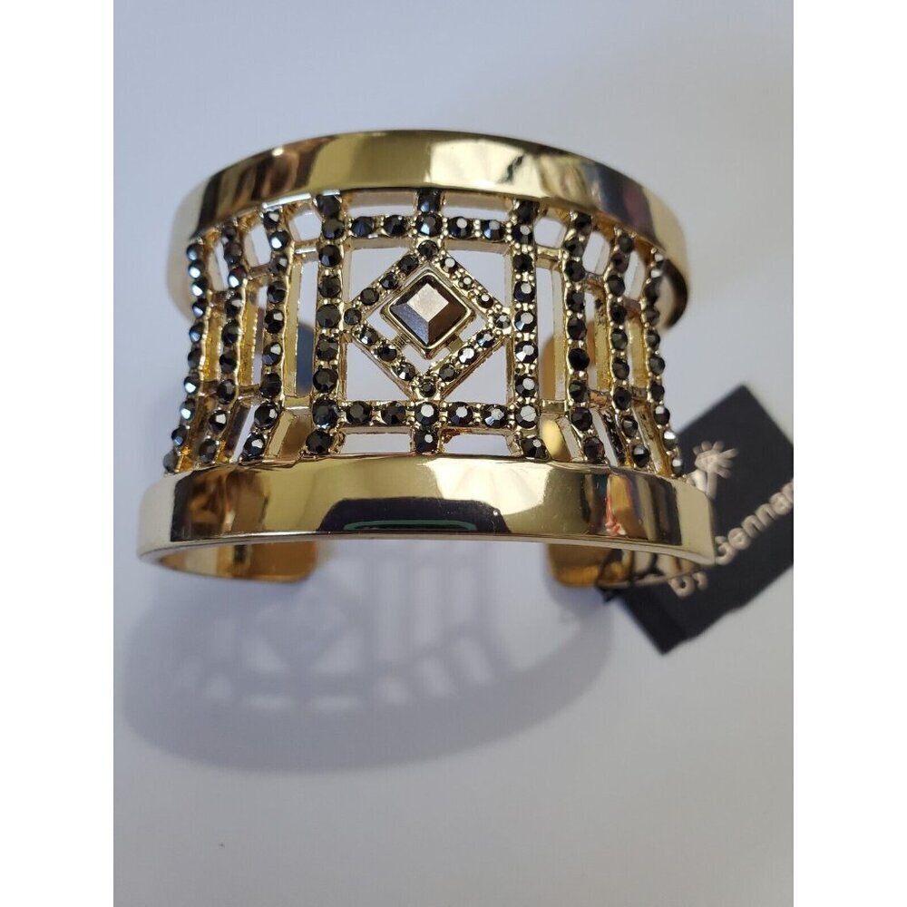 G By Gennaro Gold Tone Cuff Bracelet Rhinestones New